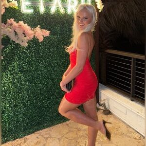 Stunning Red Ruched Backless Bodycon Mini Dress - Perfect for Nights Out